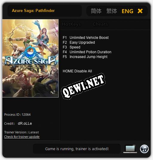 Трейнер для Azure Saga: Pathfinder [v1.0.7]