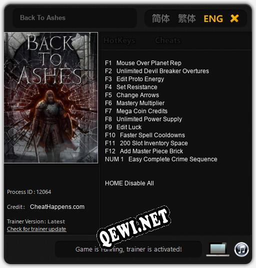 Трейнер для Back To Ashes [v1.0.2]