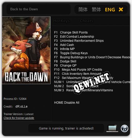Back to the Dawn: ТРЕЙНЕР И ЧИТЫ (V1.0.59)
