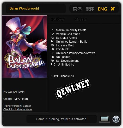 Balan Wonderworld: ТРЕЙНЕР И ЧИТЫ (V1.0.80)