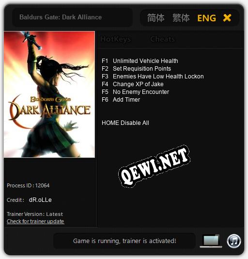 Baldurs Gate: Dark Alliance: Трейнер +6 [v1.3]