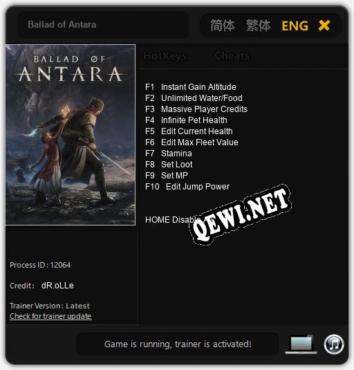 Трейнер для Ballad of Antara [v1.0.4]