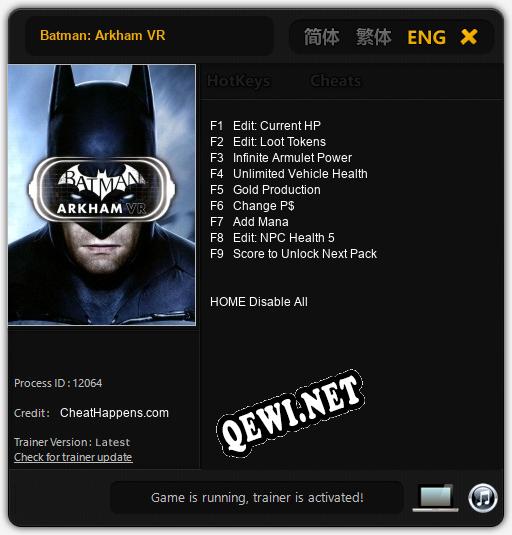 Трейнер для Batman: Arkham VR [v1.0.8]