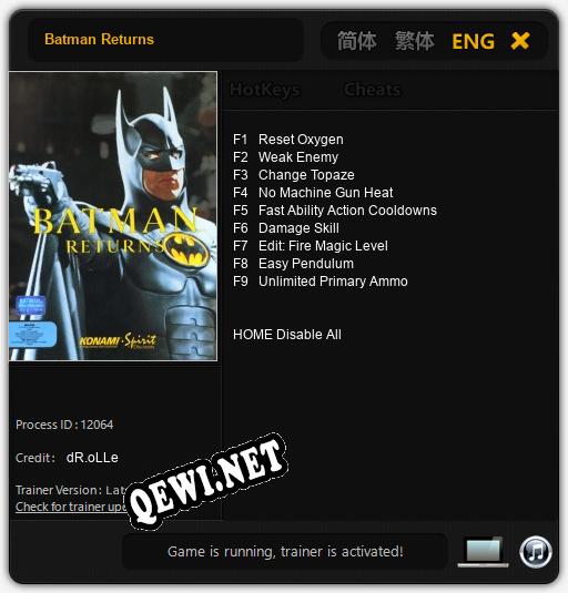Batman Returns: Трейнер +9 [v1.8]