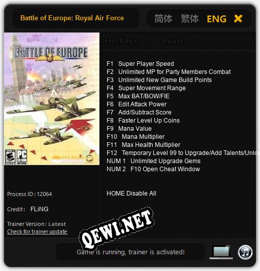 Трейнер для Battle of Europe: Royal Air Forces [v1.0.5]