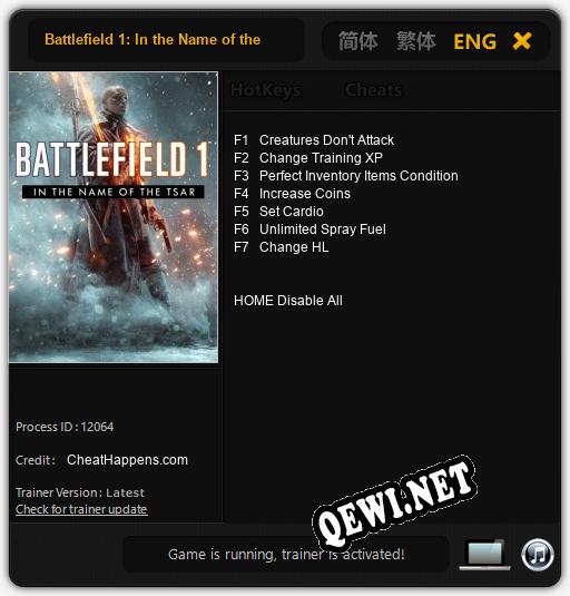Battlefield 1: In the Name of the Tsar: Читы, Трейнер +7 [CheatHappens.com]