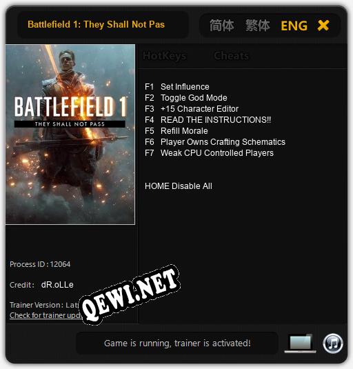 Battlefield 1: They Shall Not Pass: ТРЕЙНЕР И ЧИТЫ (V1.0.42)