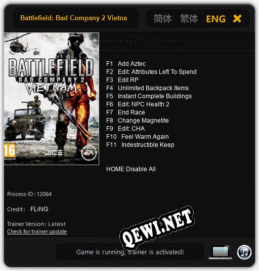 Трейнер для Battlefield: Bad Company 2 Vietnam [v1.0.2]