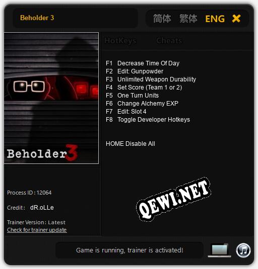 Beholder 3: ТРЕЙНЕР И ЧИТЫ (V1.0.54)