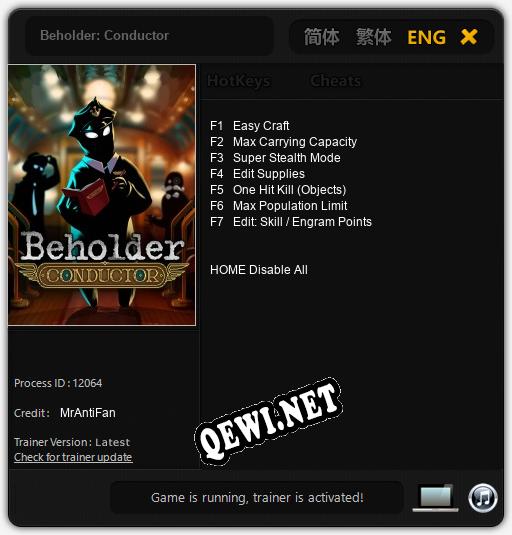 Трейнер для Beholder: Conductor [v1.0.2]