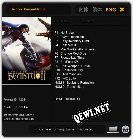 Трейнер для Beltion: Beyond Ritual [v1.0.3]