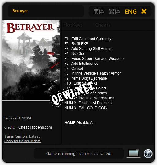 Трейнер для Betrayer [v1.0.7]