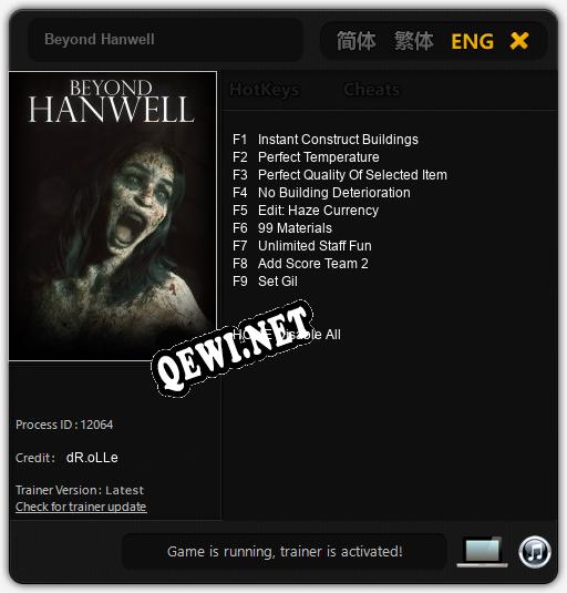 Beyond Hanwell: Трейнер +9 [v1.3]