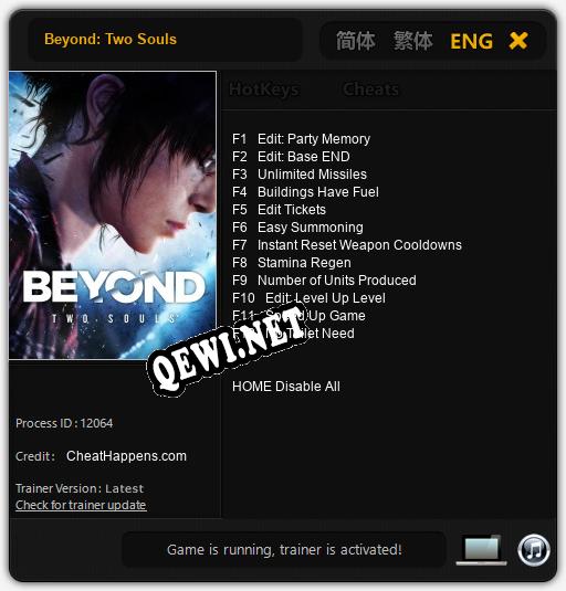 Beyond: Two Souls: ТРЕЙНЕР И ЧИТЫ (V1.0.62)