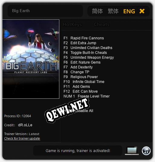Big Earth: Трейнер +13 [v1.2]