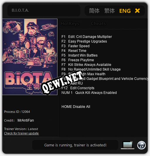 B.I.O.T.A.: ТРЕЙНЕР И ЧИТЫ (V1.0.27)