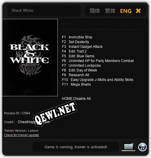 Трейнер для Black White [v1.0.4]