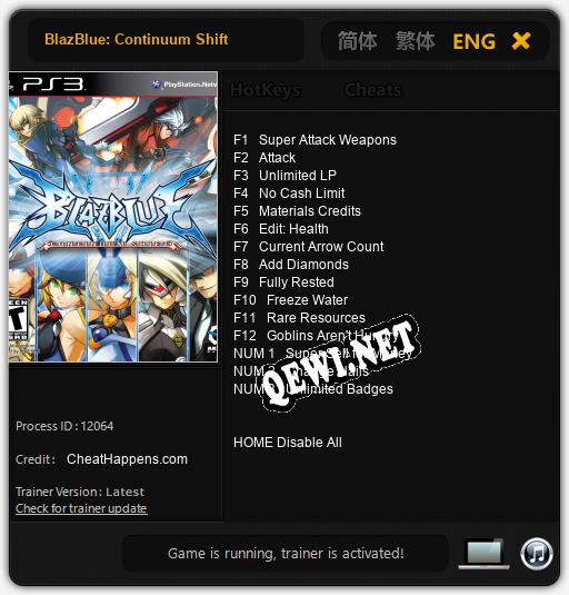 Трейнер для BlazBlue: Continuum Shift [v1.0.9]