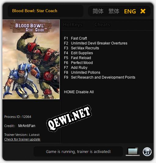 Blood Bowl: Star Coach: Трейнер +9 [v1.8]