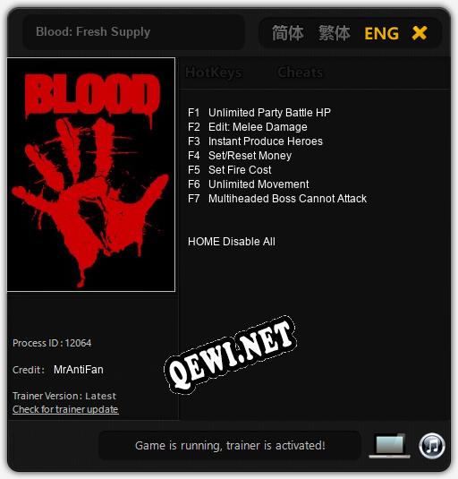 Трейнер для Blood: Fresh Supply [v1.0.3]