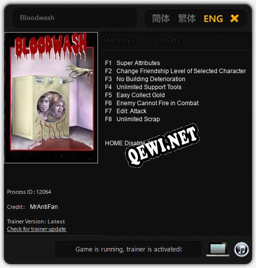 Трейнер для Bloodwash [v1.0.7]