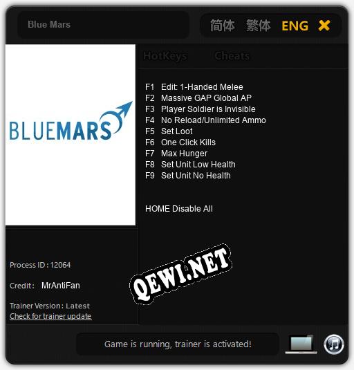 Трейнер для Blue Mars [v1.0.4]