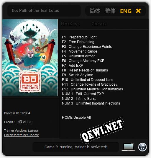 Трейнер для Bo: Path of the Teal Lotus [v1.0.4]