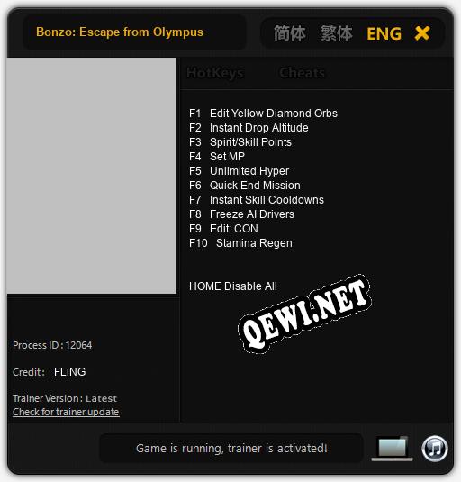 Трейнер для Bonzo: Escape from Olympus [v1.0.5]