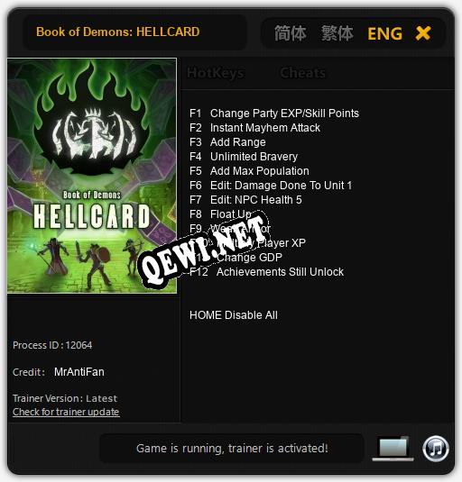 Book of Demons: HELLCARD: Трейнер +12 [v1.5]