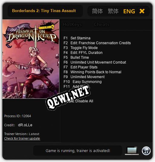 Трейнер для Borderlands 2: Tiny Tinas Assault on Dragon Keep [v1.0.4]