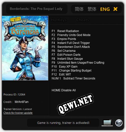 Трейнер для Borderlands: The Pre-Sequel Lady Hammerlock [v1.0.6]