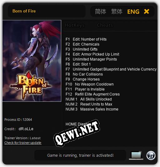 Born of Fire: ТРЕЙНЕР И ЧИТЫ (V1.0.4)