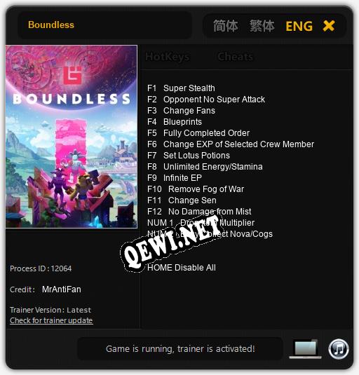 Трейнер для Boundless [v1.0.8]