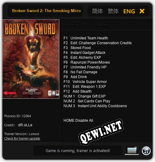 Broken Sword 2: The Smoking Mirror: Трейнер +15 [v1.1]