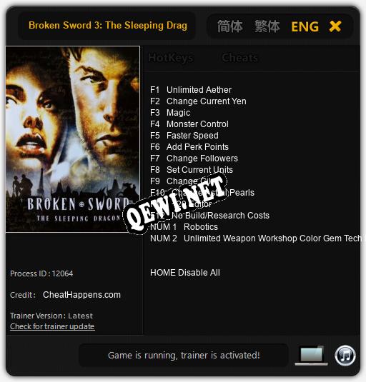 Broken Sword 3: The Sleeping Dragon: Читы, Трейнер +14 [CheatHappens.com]