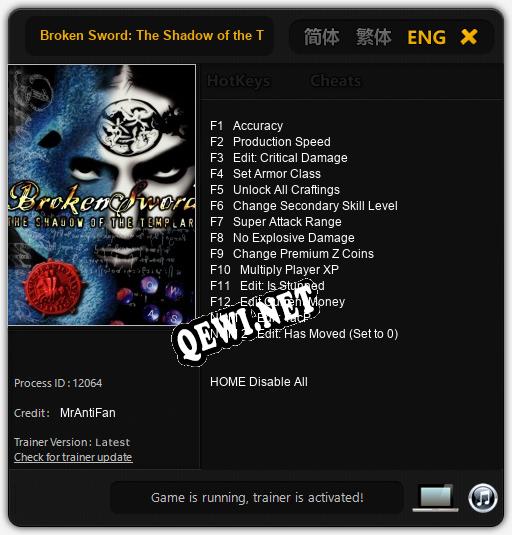Broken Sword: The Shadow of the Templars: Трейнер +14 [v1.2]