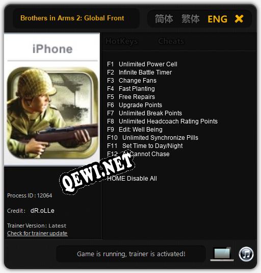 Brothers in Arms 2: Global Front: Трейнер +12 [v1.3]