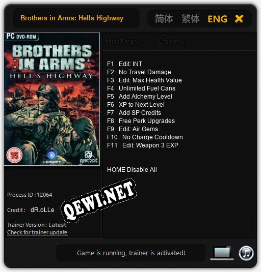 Трейнер для Brothers in Arms: Hells Highway [v1.0.3]
