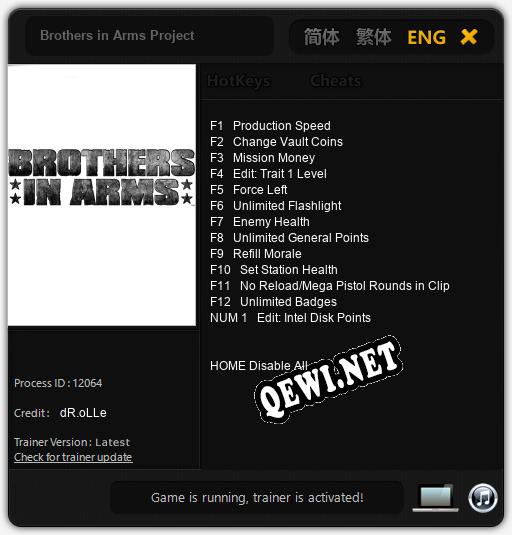 Трейнер для Brothers in Arms Project [v1.0.1]