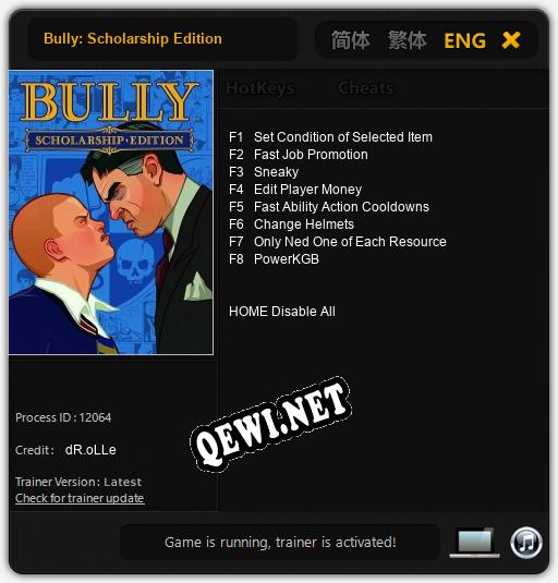 Bully: Scholarship Edition: Трейнер +8 [v1.6]