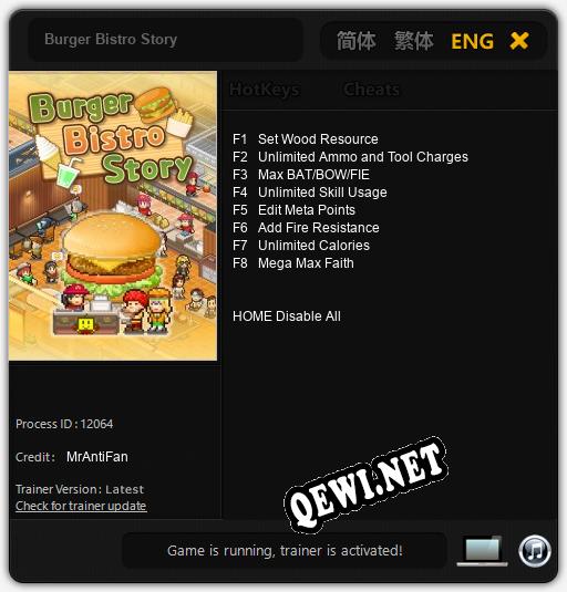 Burger Bistro Story: Читы, Трейнер +8 [MrAntiFan]