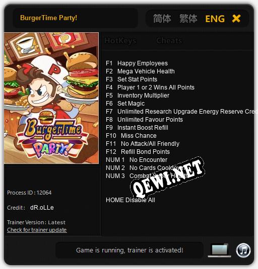 BurgerTime Party!: Трейнер +15 [v1.2]