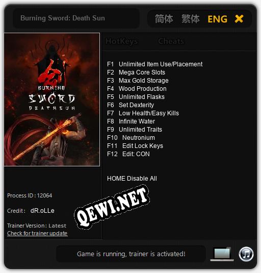 Burning Sword: Death Sun: Трейнер +12 [v1.6]