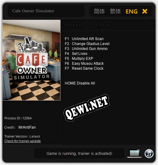 Трейнер для Cafe Owner Simulator [v1.0.9]