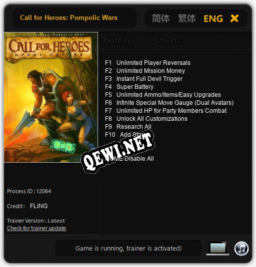 Трейнер для Call for Heroes: Pompolic Wars [v1.0.7]