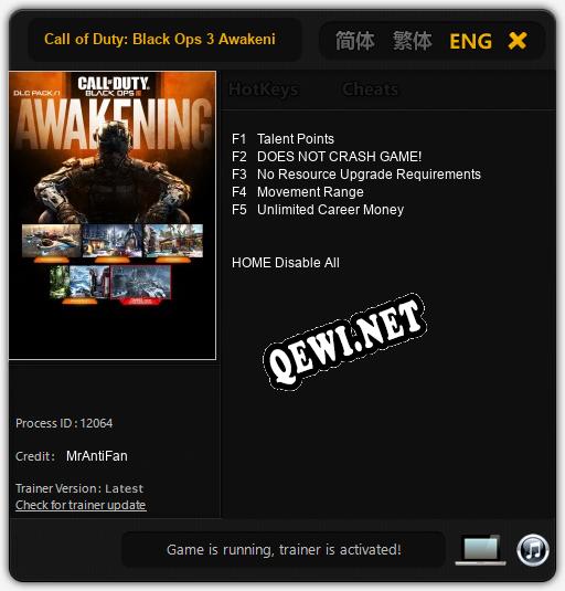 Трейнер для Call of Duty: Black Ops 3 Awakening [v1.0.8]