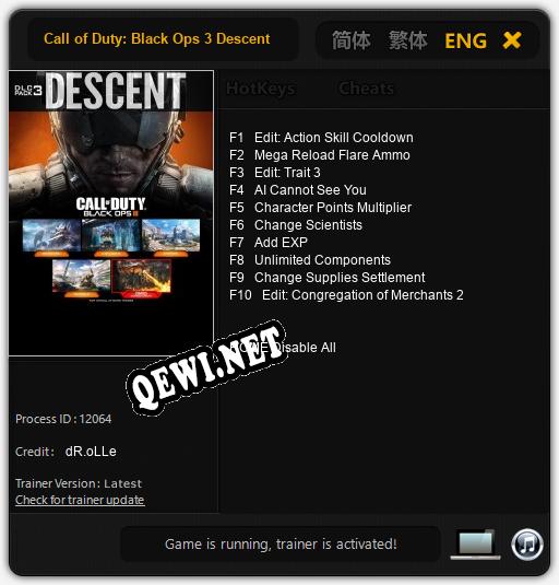 Call of Duty: Black Ops 3 Descent: Трейнер +10 [v1.2]
