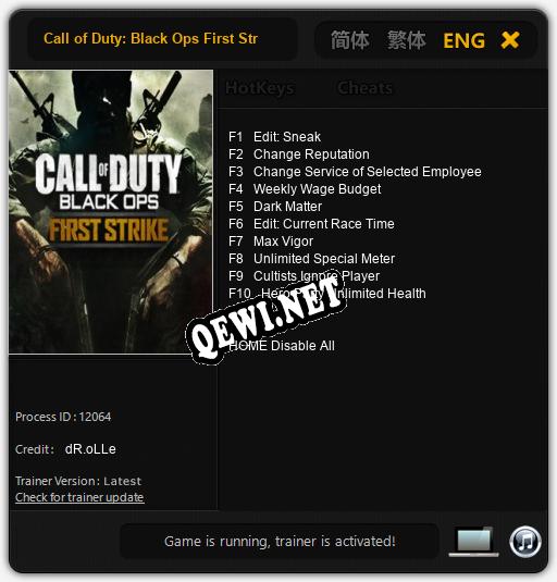 Трейнер для Call of Duty: Black Ops First Strike Content [v1.0.1]