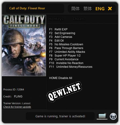 Трейнер для Call of Duty: Finest Hour [v1.0.5]