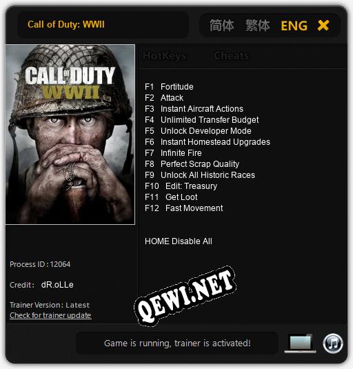 Call of Duty: WWII: Трейнер +12 [v1.6]